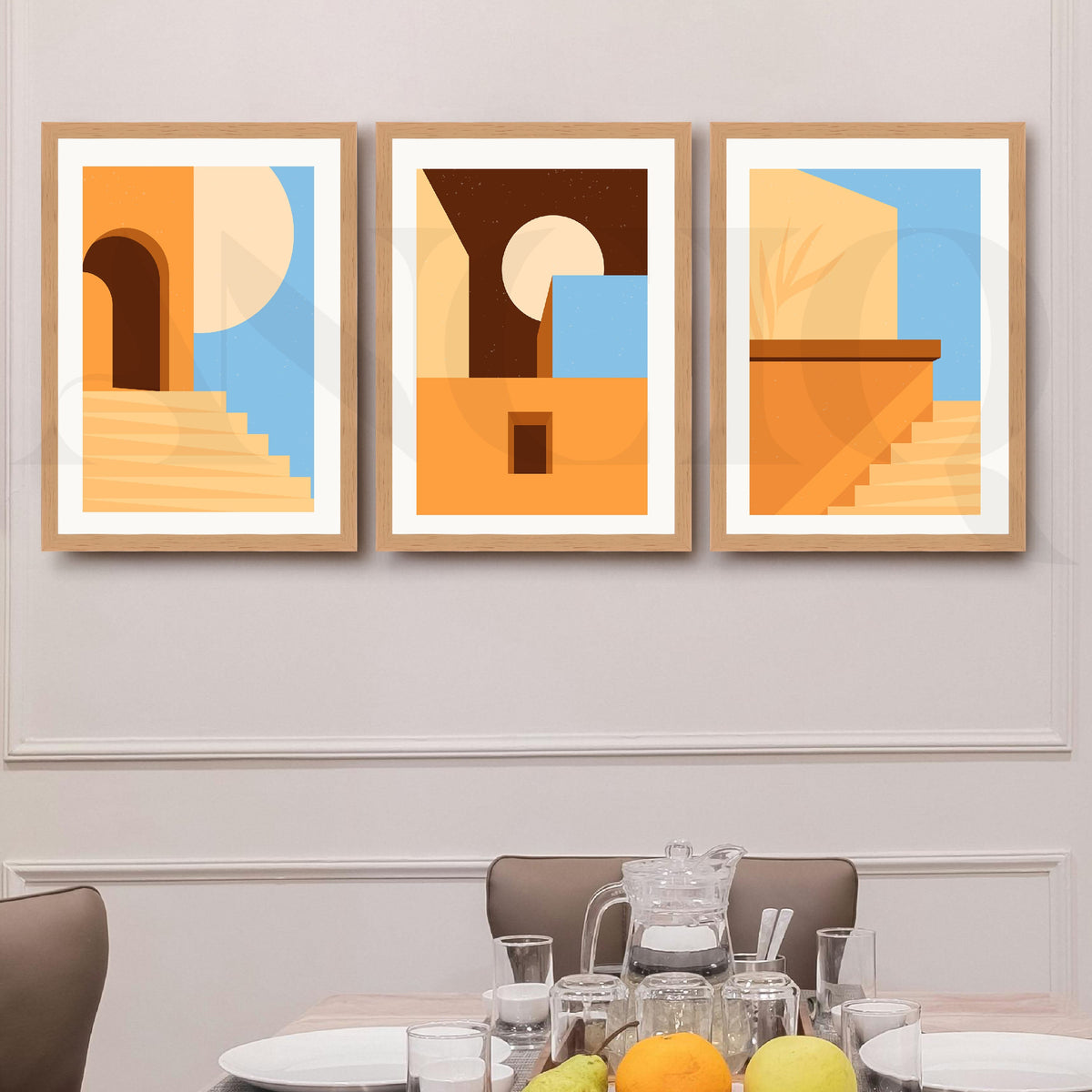 Warm Architectural Abstract Gallery Wall Artwork Set of 3 – Asha Art Studio – Image 9