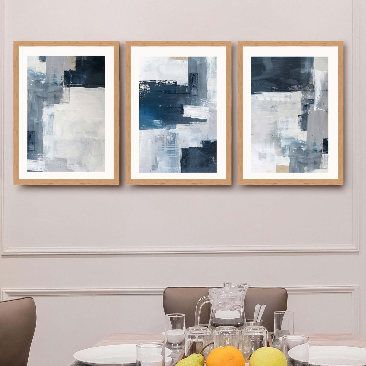 Blue Grey Abstract Gallery Wall Canvas Artwork Set of 3 - 18 x 24 Inches – Asha Art Studio – Image 9