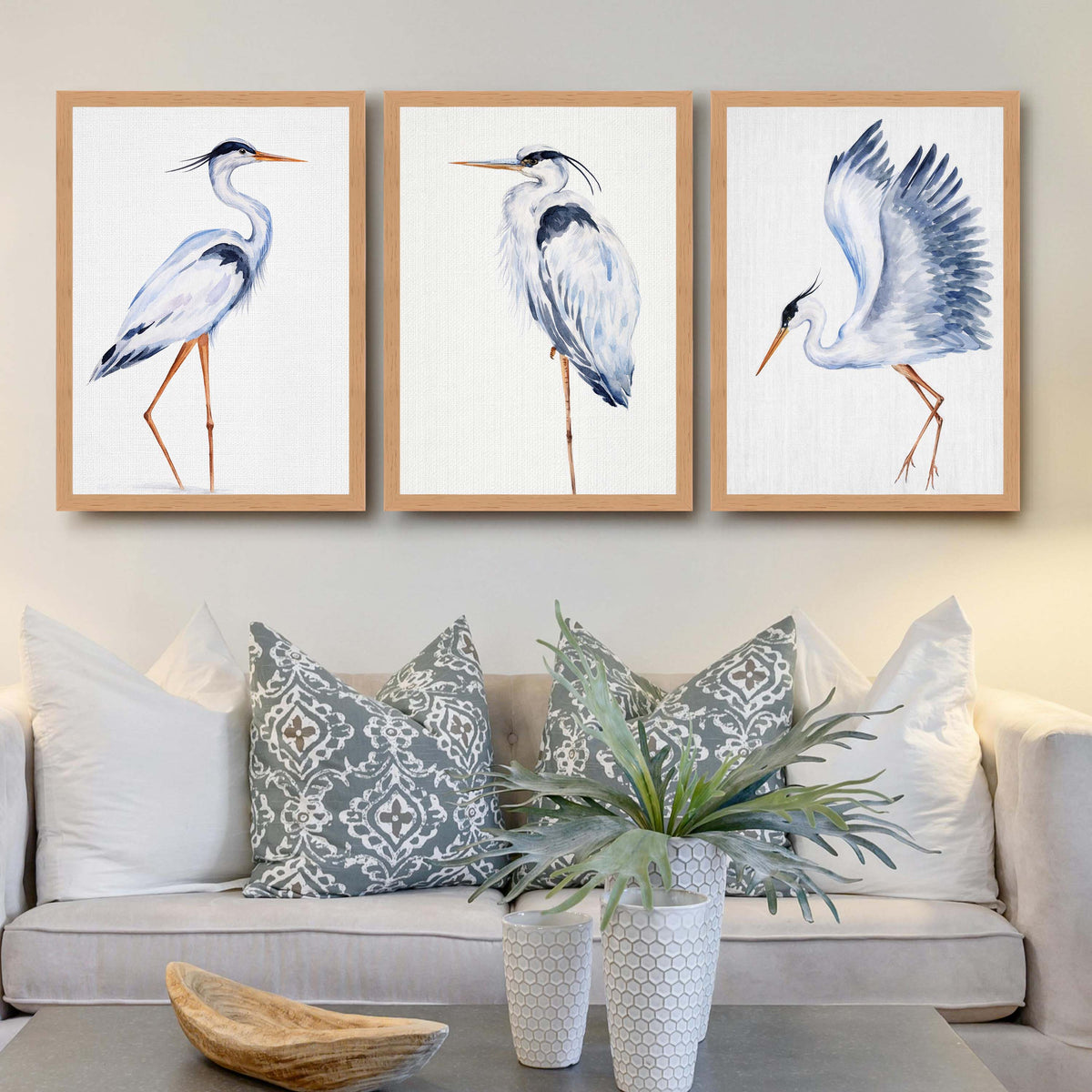 Heron Bird Gallery Wall Canvas Artwork Set of 3 - 18 x 24 Inches – Asha Art Studio – Image 5