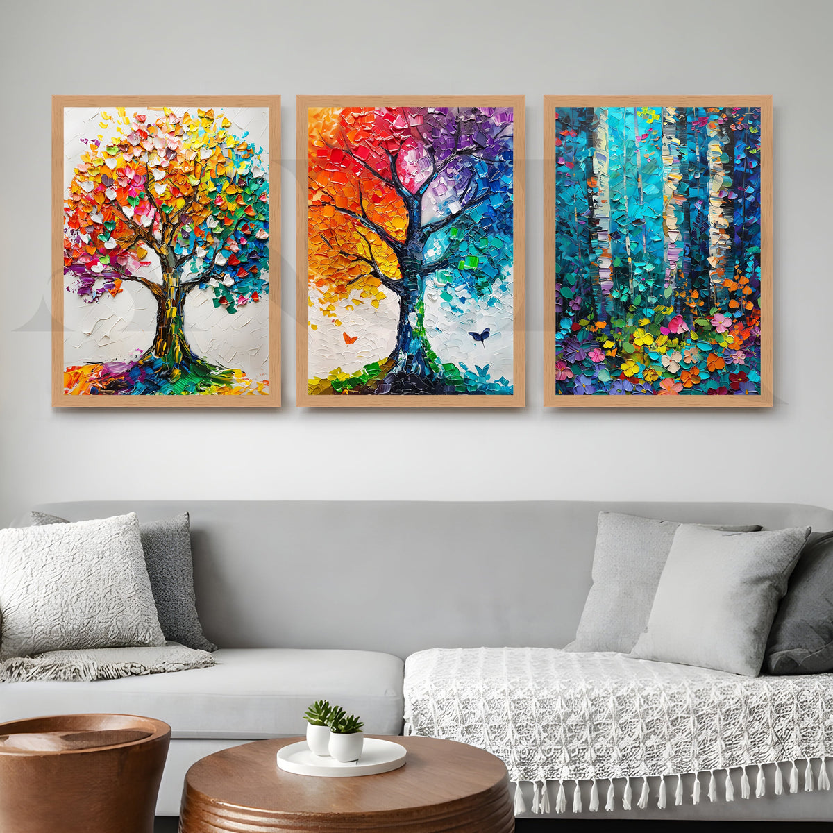 Vibrant Nature Mosaic Gallery Wall – Set of 3 Colorful Tree Artworks - 18 x 24 Inches – Asha Art Studio – Image 9