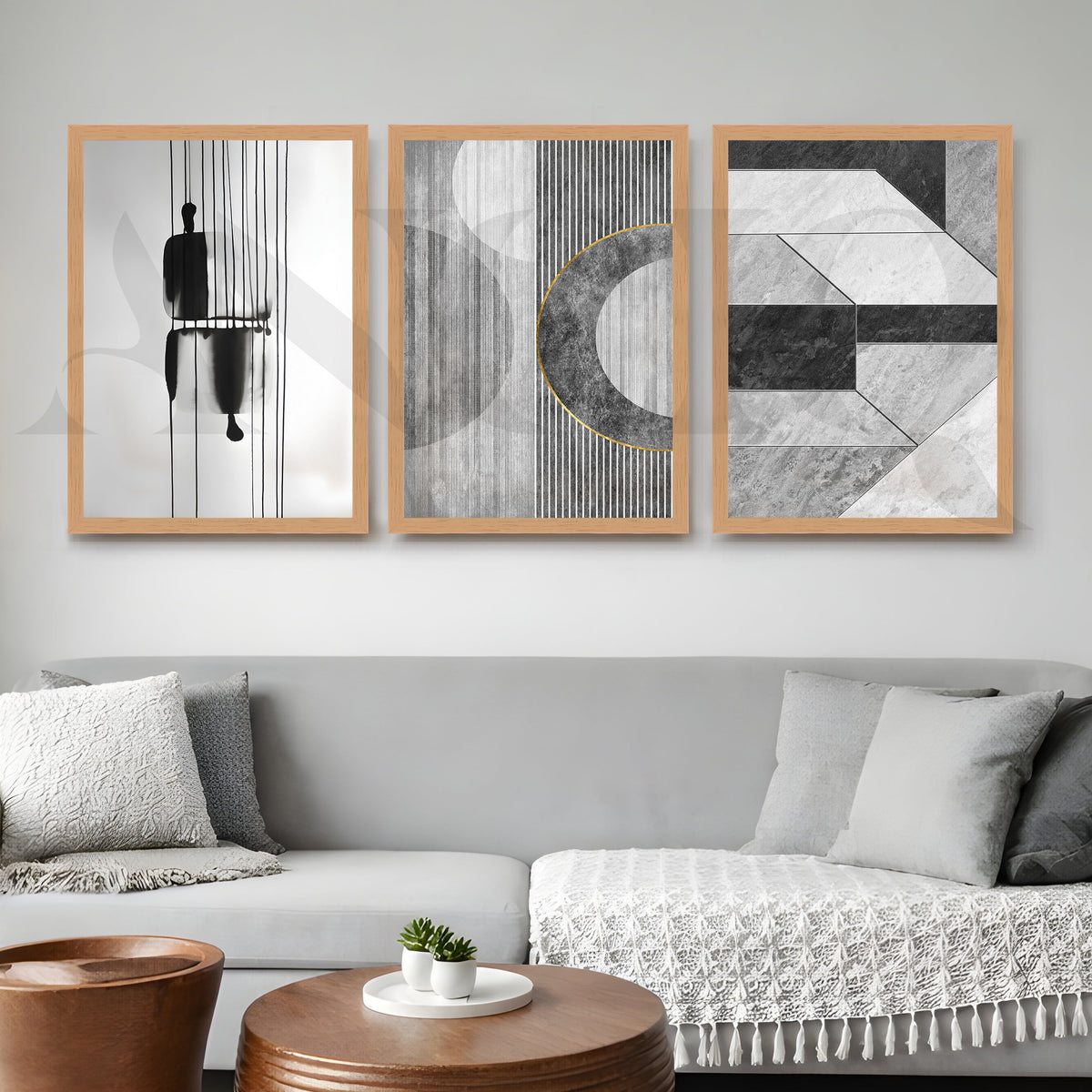 Monochrome Modern Geometry Gallery Wall – Set of 3 Minimal Abstract Artworks - 18 x 24 Inches – Asha Art Studio – Image 9