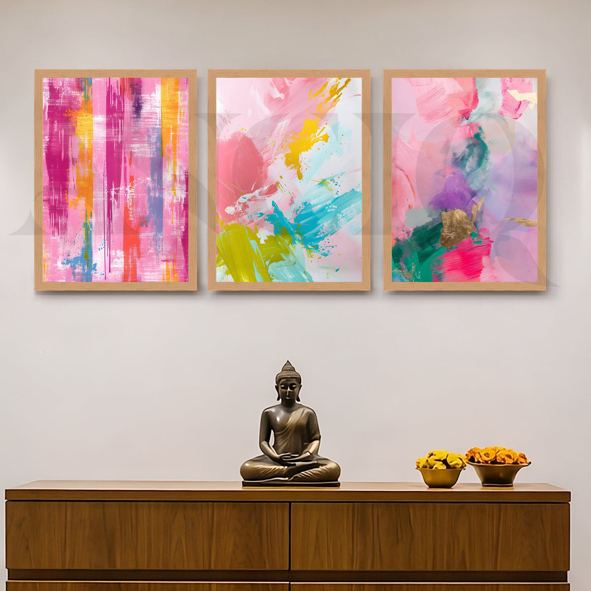 Vibrant Pastel Expression Gallery Wall – Set of 3 Contemporary Abstract Artworks - 18 x 24 Inches – Asha Art Studio – Image 9