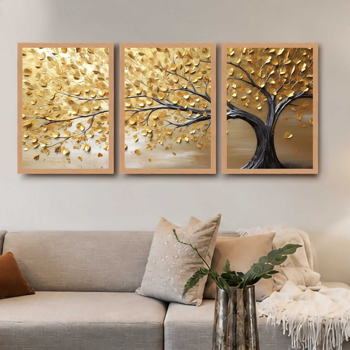 Golden Tree Gallery Wall Canvas Set of 3 - 18 x 24 Inches – Asha Art Studio – Image 5