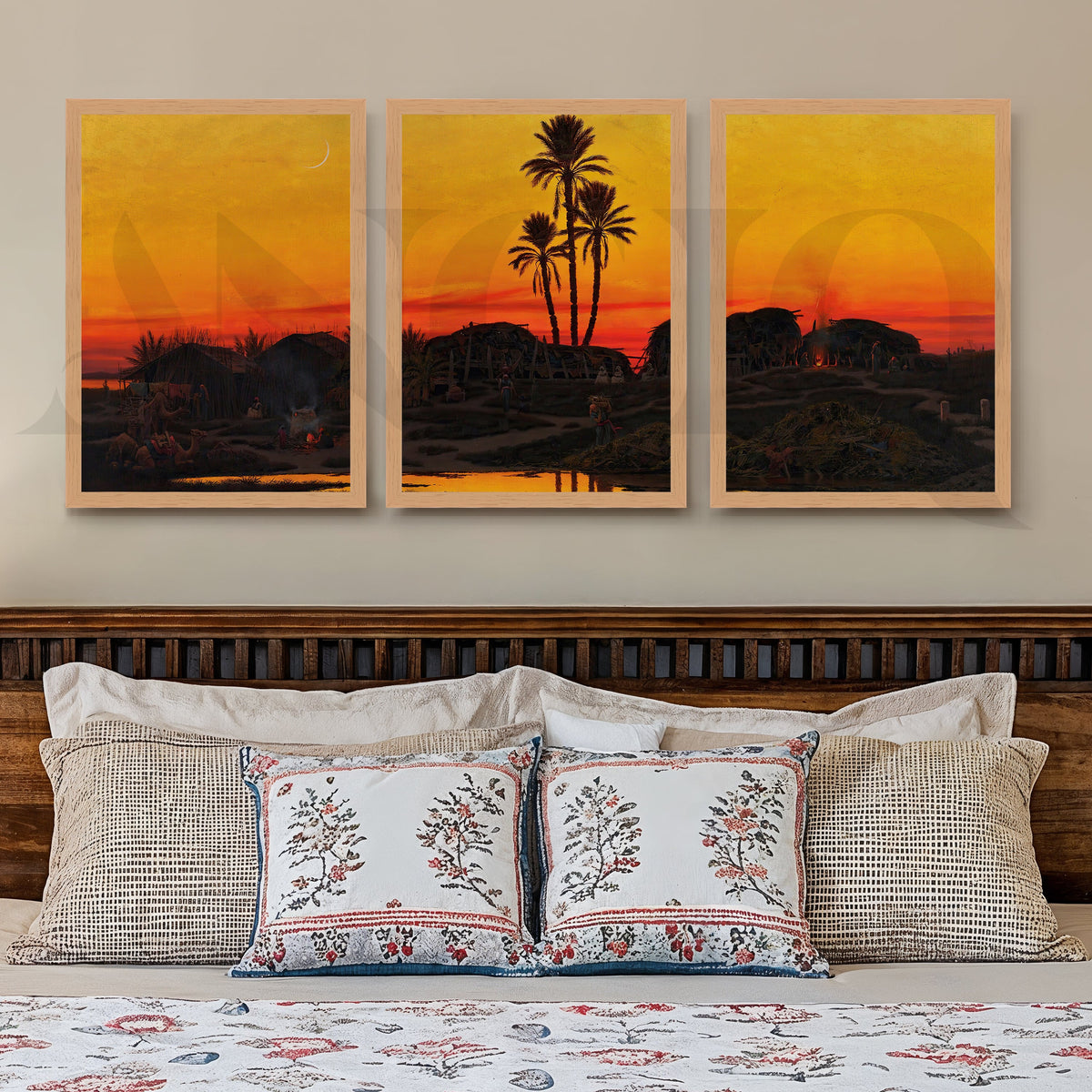 Desert Oasis Sunset Gallery Wall – Set of 3 Golden Landscape Artworks - 18 x 24 Inches – Asha Art Studio – Image 9