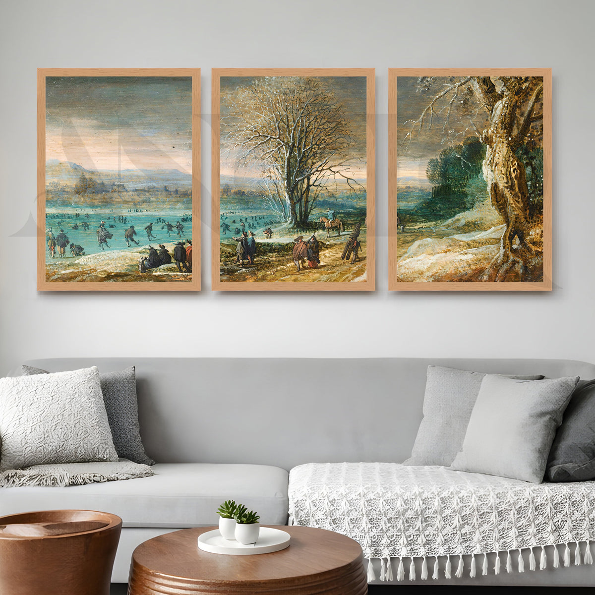 Winter Lakeside Life Gallery Wall – Set of 3 Classical European Landscape Artworks - 18 x 24 Inches – Asha Art Studio – Image…