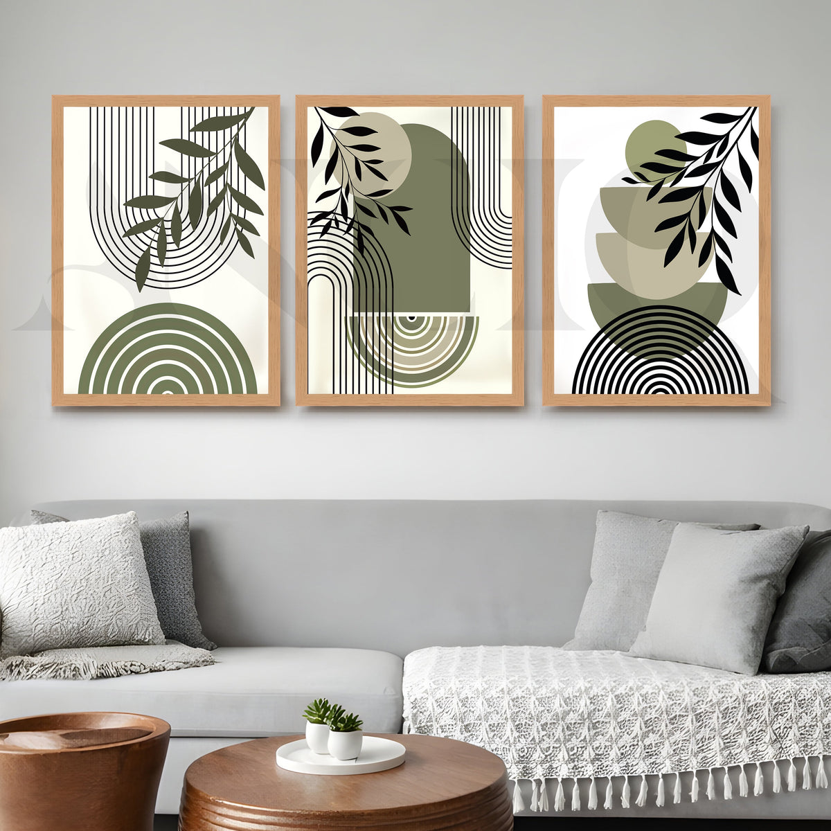 Minimal Botanical Geometry Gallery Wall – Set of 3 Modern Abstract Artworks - 18 x 24 Inches – Asha Art Studio – Image 9