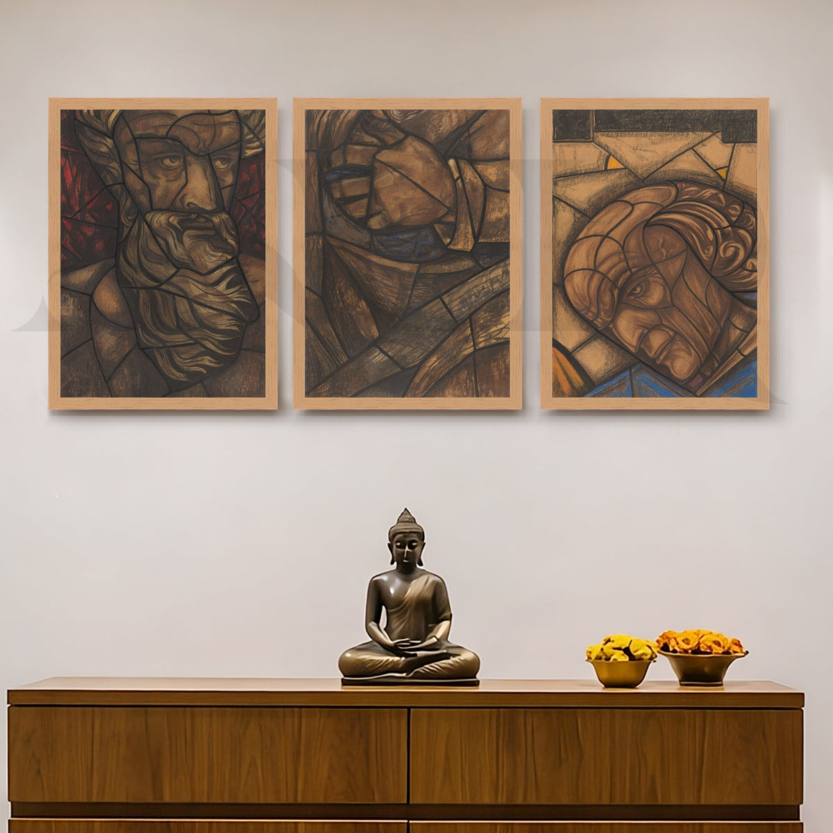 Earth-Tone Cubist Portrait Gallery Wall – Set of 3 Abstract Artworks - 18 x 24 Inches – Asha Art Studio – Image 9