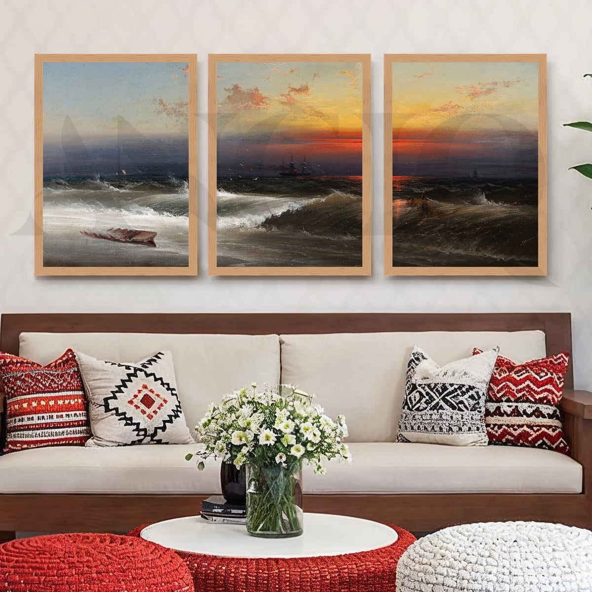 Dramatic Ocean Sunset Gallery Wall – Set of 3 Seascape Artworks - 18 x 24 Inches – Asha Art Studio – Image 5