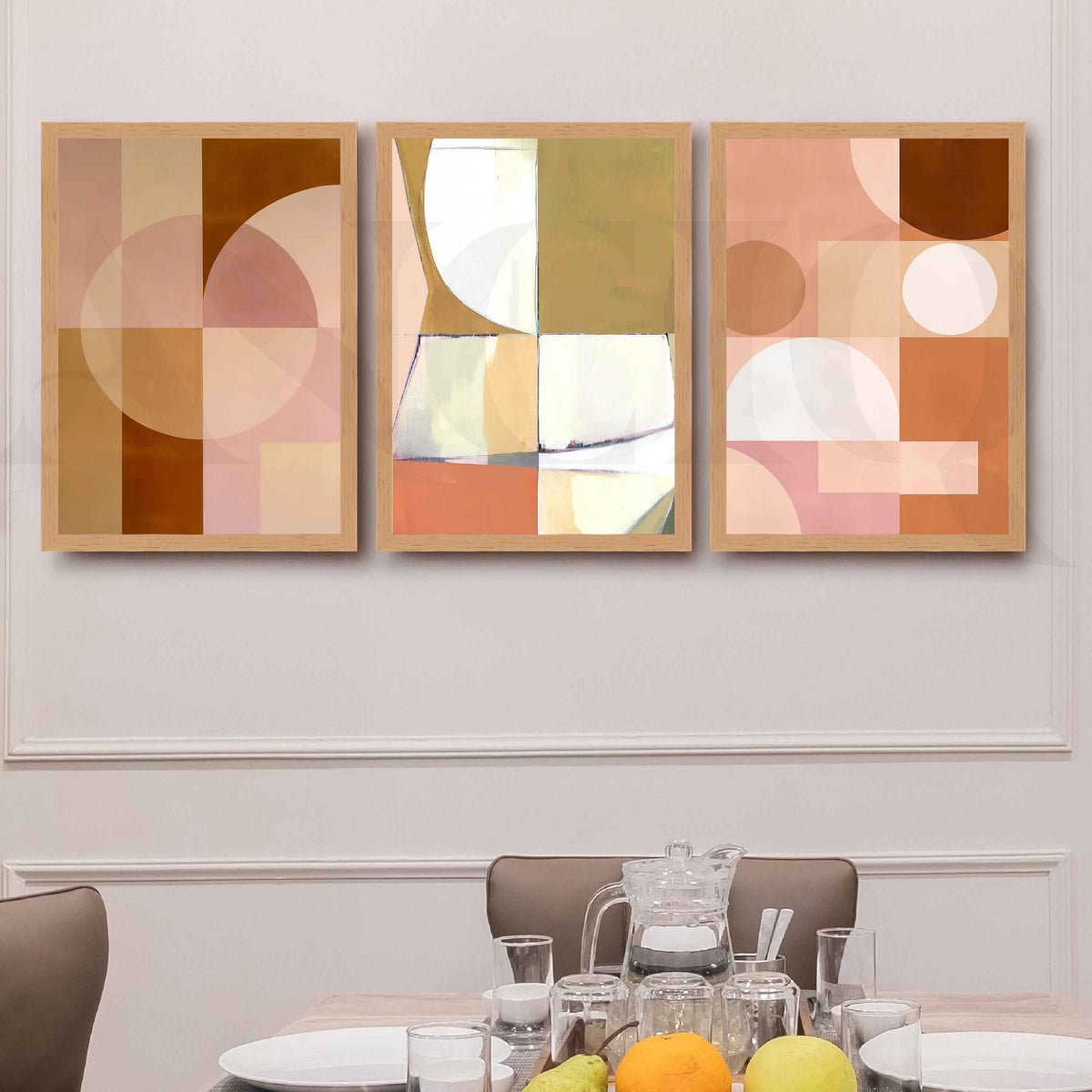 Soft Pastel Geometric Gallery Wall Artwork Set of 3 – Asha Art Studio – Image 5