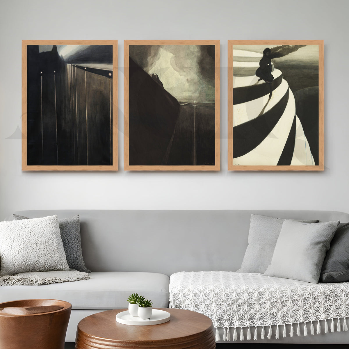 Moody Abstract Noir Gallery Wall – Set of 3 Contemporary Artworks - 18 x 24 Inches – Asha Art Studio – Image 9
