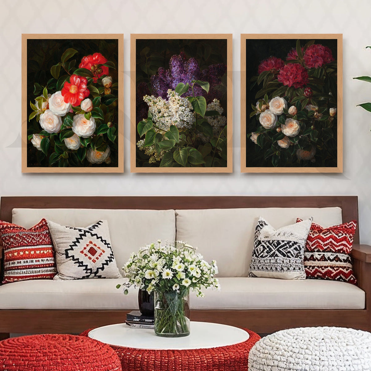 Vintage Botanical Bouquet Gallery Wall – Set of 3 Classic Floral Artworks - 18 x 24 Inches – Asha Art Studio – Image 9