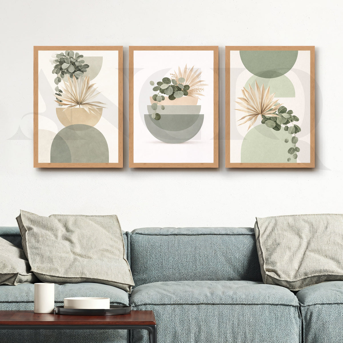 Soft Sage Botanical Balance Gallery Wall – Set of 3 Modern Nature Artworks - 18 x 24 Inches – Asha Art Studio – Image 5