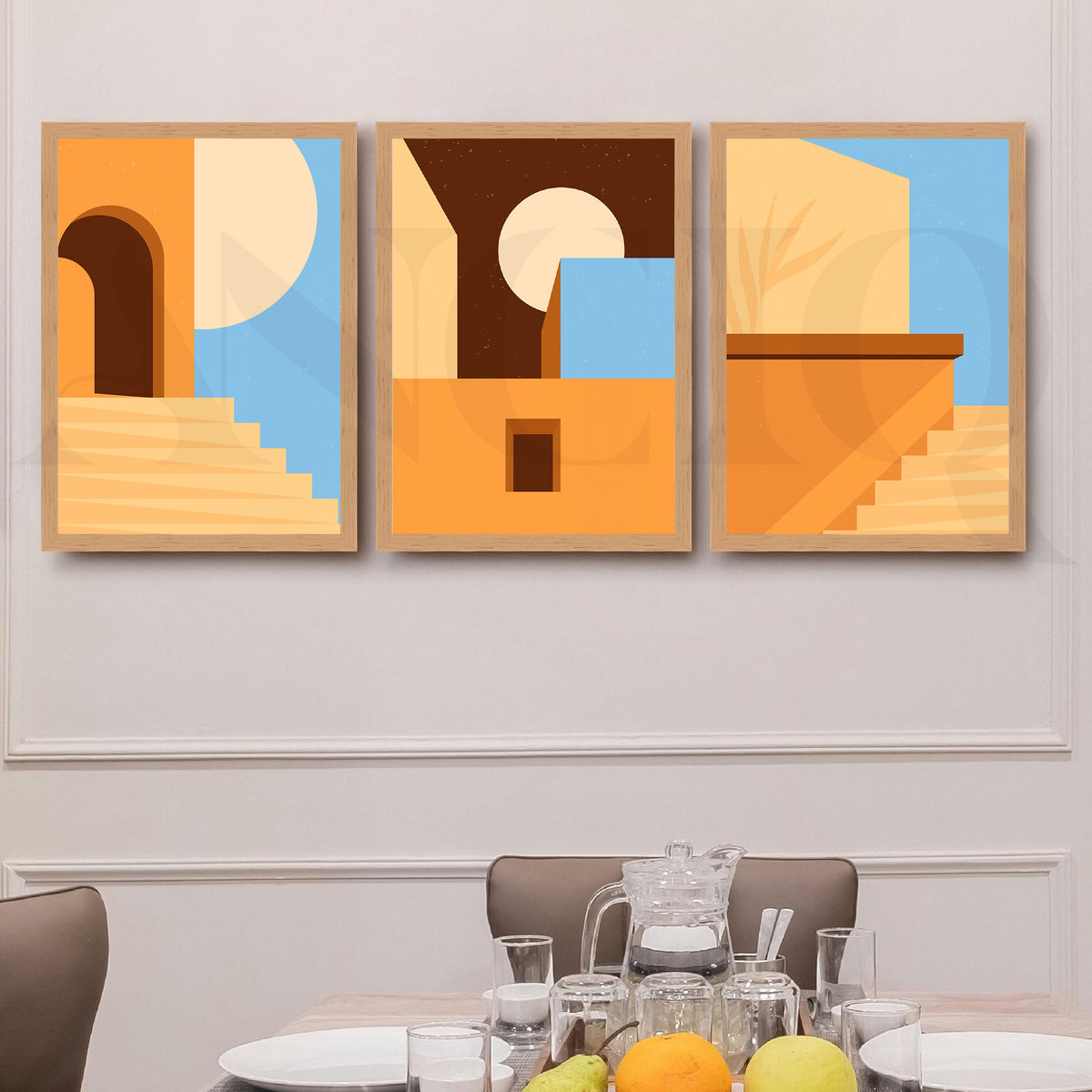 Warm Architectural Abstract Gallery Wall Artwork Set of 3 – Asha Art Studio – Image 5