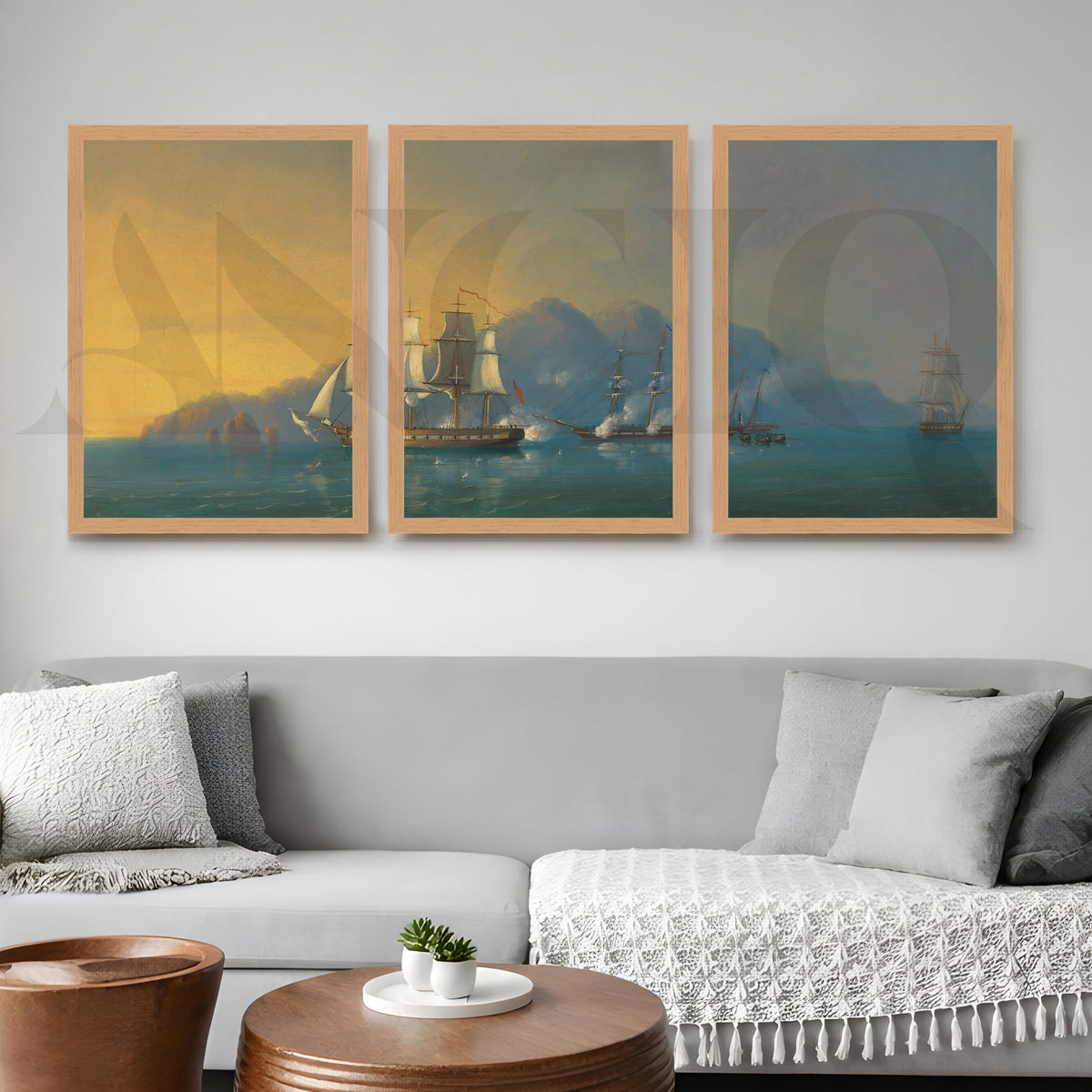 Golden Horizon Sailing Ships Gallery Wall – Set of 3 Classic Seascape Artworks - 18 x 24 Inches – Asha Art Studio – Image 9