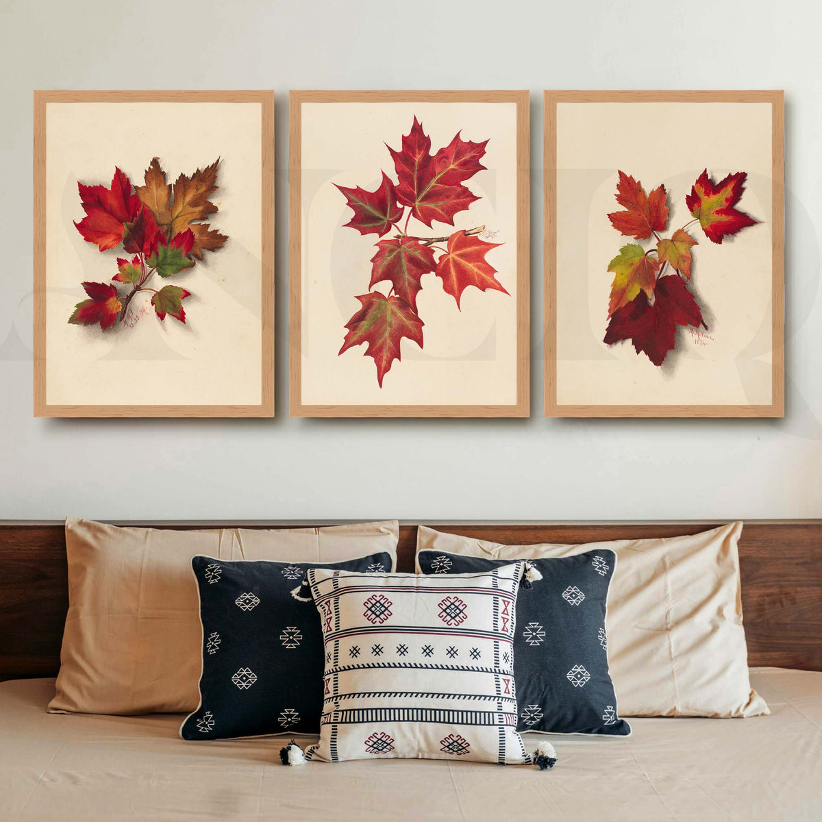 Autumn Maple Leaf Gallery Wall Artwork Set of 3 – Asha Art Studio – Image 4