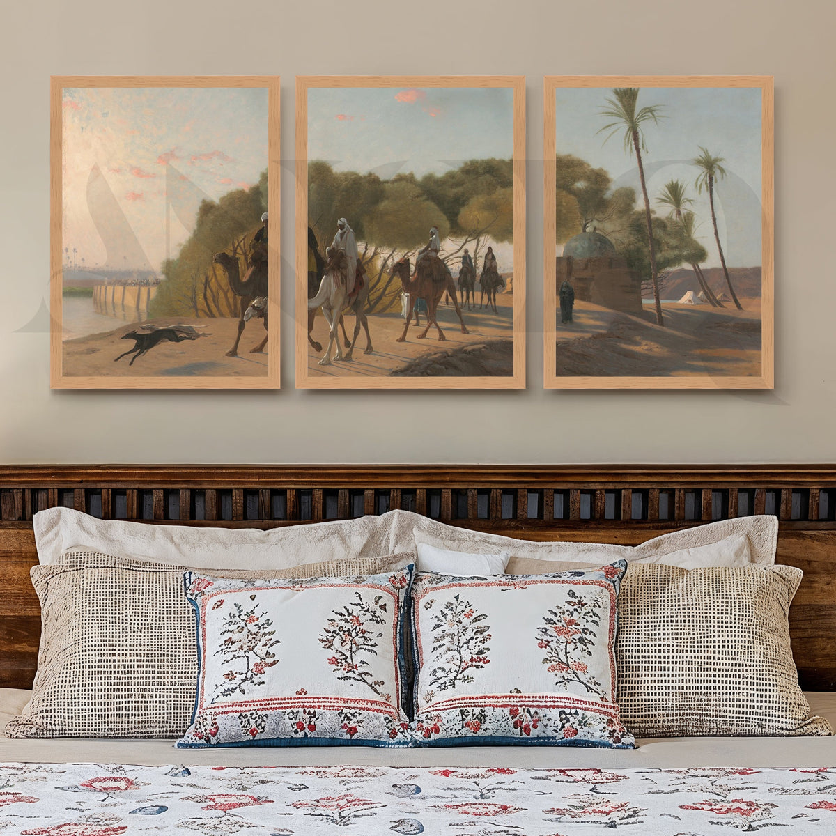 Desert Caravan Landscape Gallery Wall – Set of 3 Vintage Oriental Artworks - 18 x 24 Inches – Asha Art Studio – Image 9