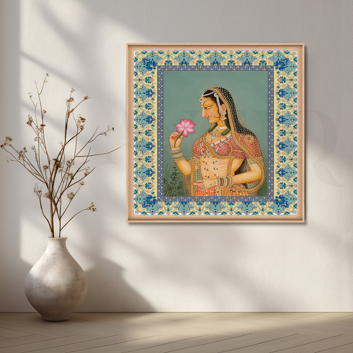 Noblewoman Adorned with Lotus in Hand Artwork – Asha Art Studio – Image 5