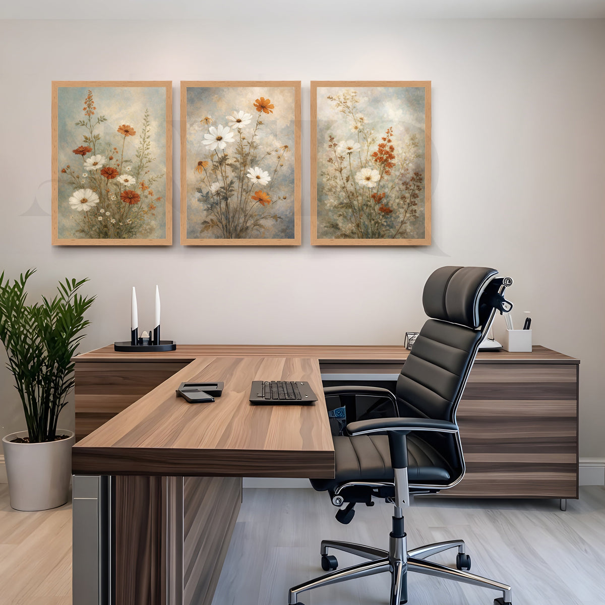 Vintage Wildflower Meadow Gallery Wall – Set of 3 Floral Artworks - 18 x 24 Inches – Asha Art Studio – Image 5