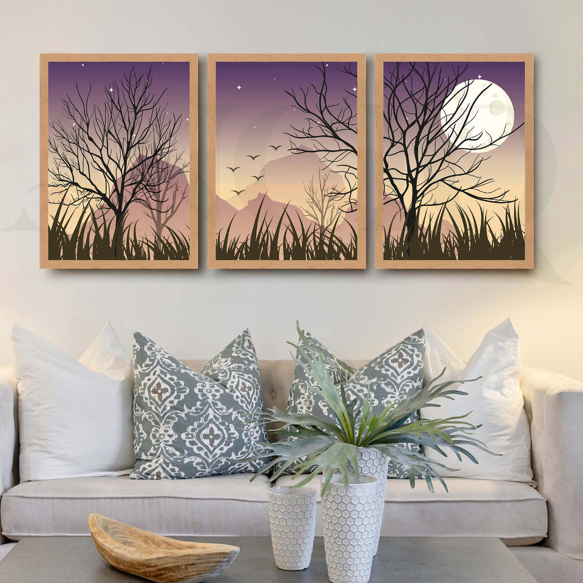 Moonlit Tree Landscape Gallery Wall Artwork Set of 3 – Asha Art Studio – Image 5