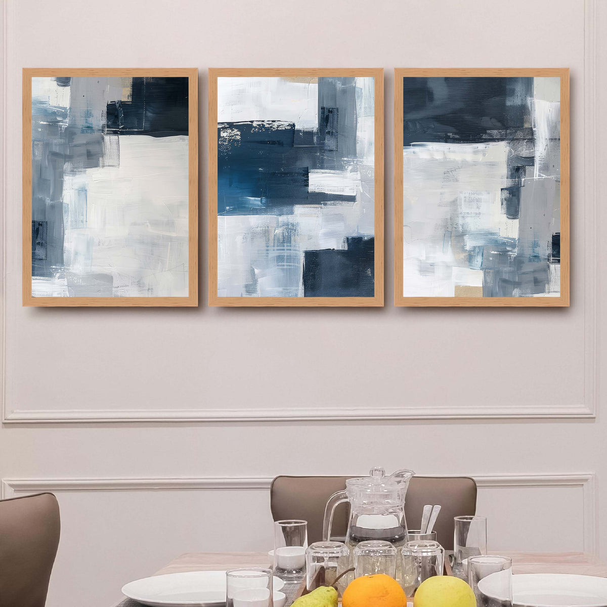 Blue Grey Abstract Gallery Wall Canvas Artwork Set of 3 - 18 x 24 Inches – Asha Art Studio – Image 5