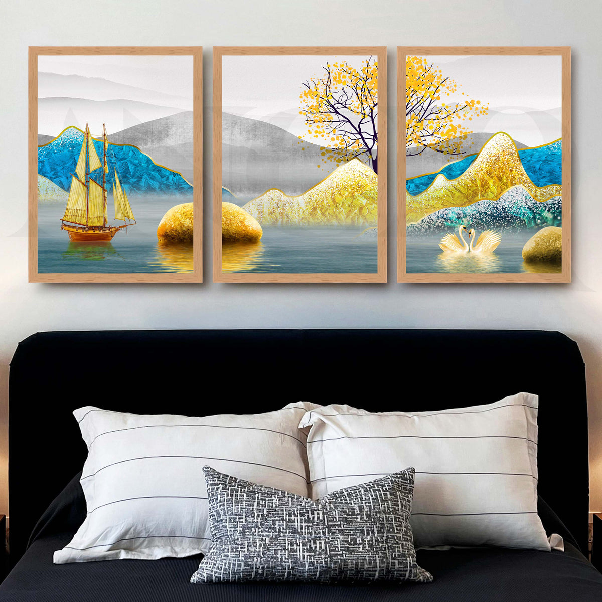 Serene Lake Landscape Gallery Wall Artwork Set of 3 – Asha Art Studio – Image 5