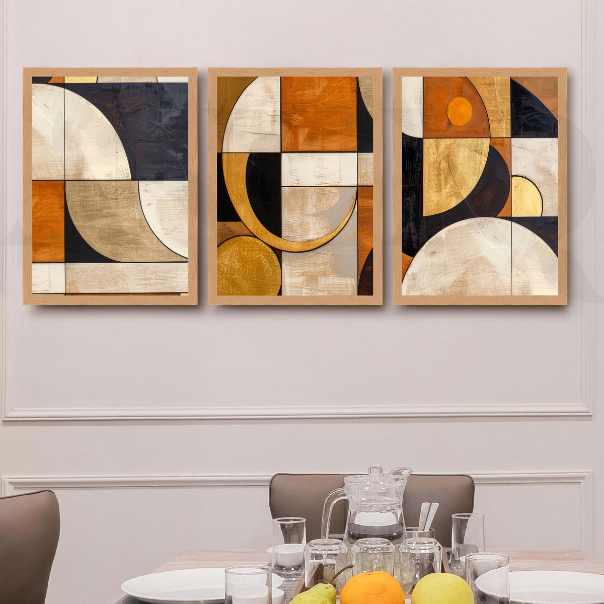 Warm Geometric Abstract Gallery Wall Artwork Set of 3 – Asha Art Studio – Image 5