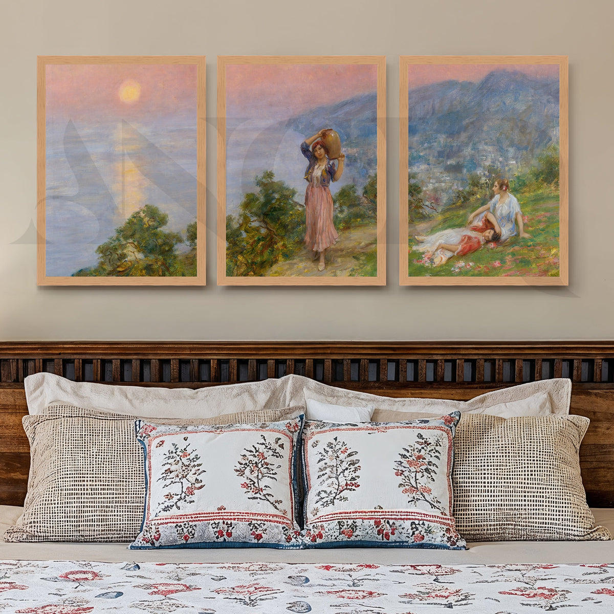 Pastoral Sunset Figures Gallery Wall – Set of 3 Impressionist Landscape Artworks - 18 x 24 Inches – Asha Art Studio – Image 9