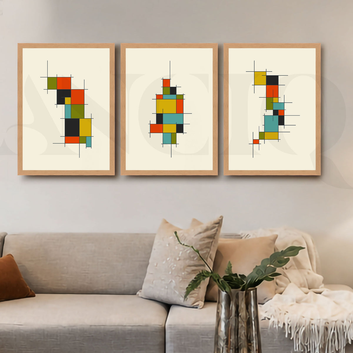 Modular Grid Abstract Gallery Wall Artwork Set of 3 – Asha Art Studio – Image 5