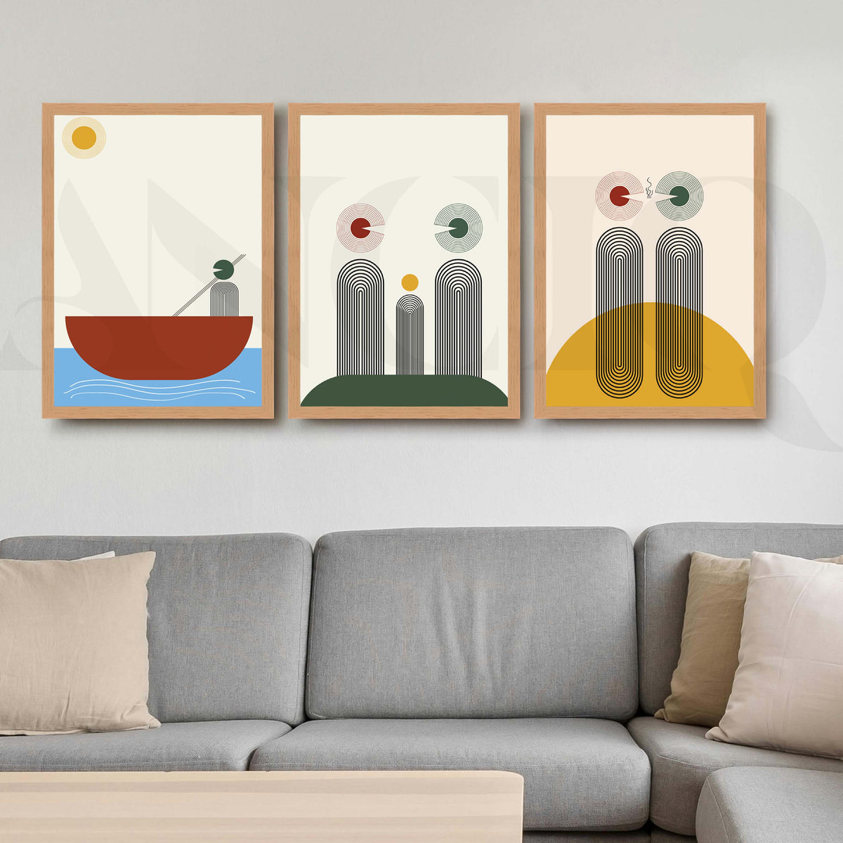 Bauhaus Minimal Abstract Gallery Wall Artwork Set of 3 – Asha Art Studio – Image 5