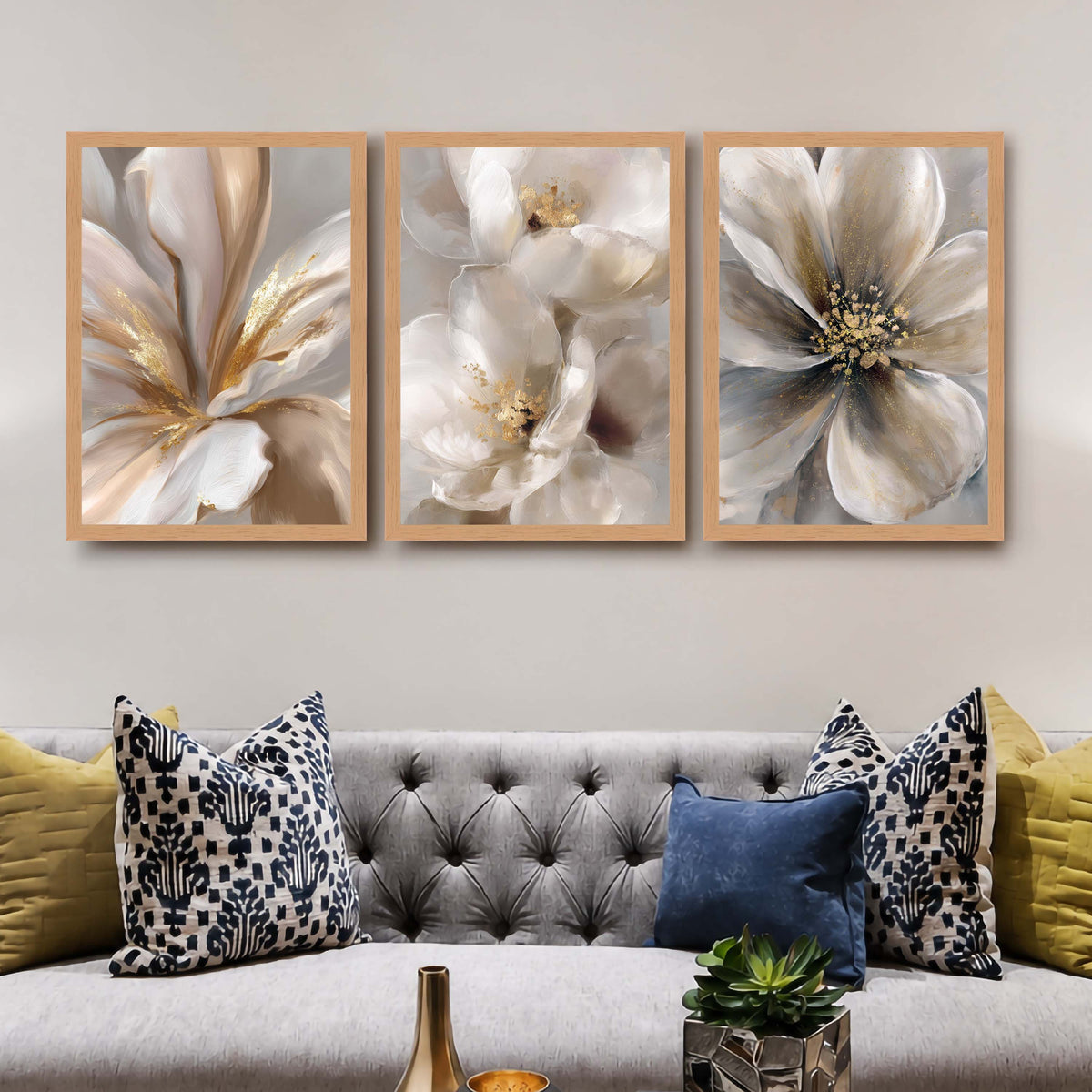 White Floral Gallery Wall Set of 3 - 18 x 24 Inches – Asha Art Studio – Image 5