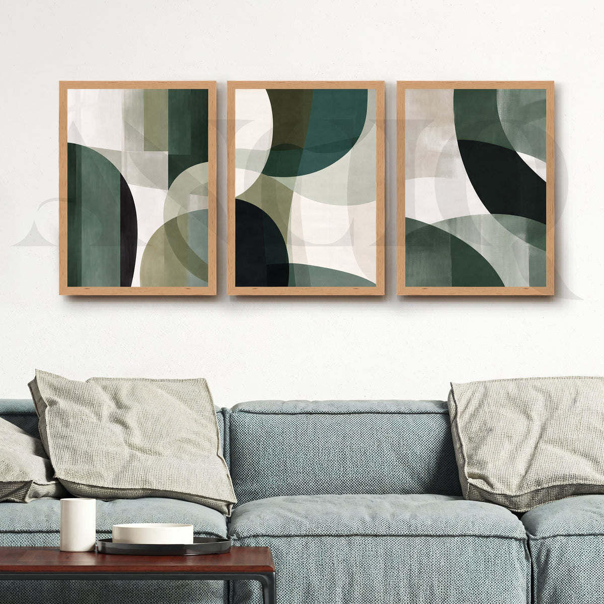 Deep Green Geometric Flow Gallery Wall – Set of 3 Abstract Artworks - 18 x 24 Inches – Asha Art Studio – Image 5