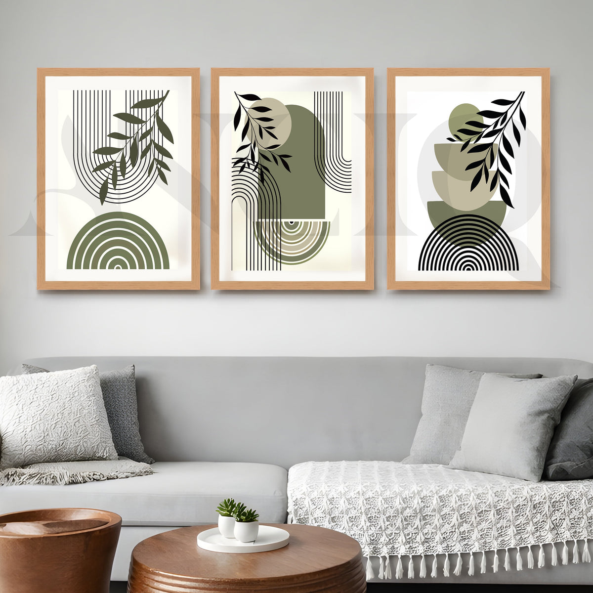 Minimal Botanical Geometry Gallery Wall – Set of 3 Modern Abstract Artworks - 18 x 24 Inches – Asha Art Studio – Image 5