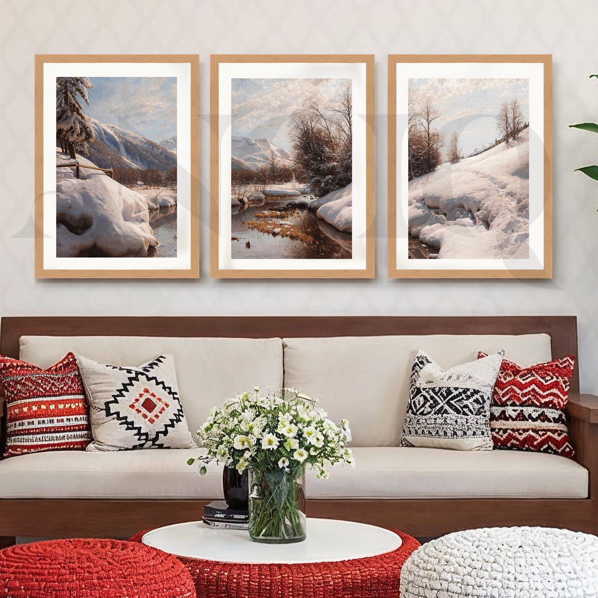 Snowy Alpine River Landscape Gallery Wall – Set of 3 Winter Nature Artworks - 18 x 24 Inches – Asha Art Studio – Image 5