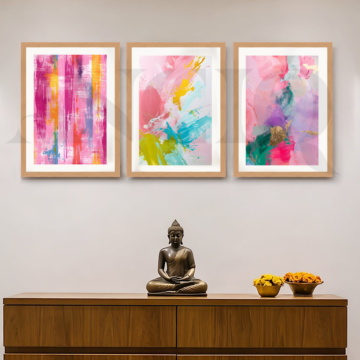Vibrant Pastel Expression Gallery Wall – Set of 3 Contemporary Abstract Artworks - 18 x 24 Inches – Asha Art Studio – Image 5