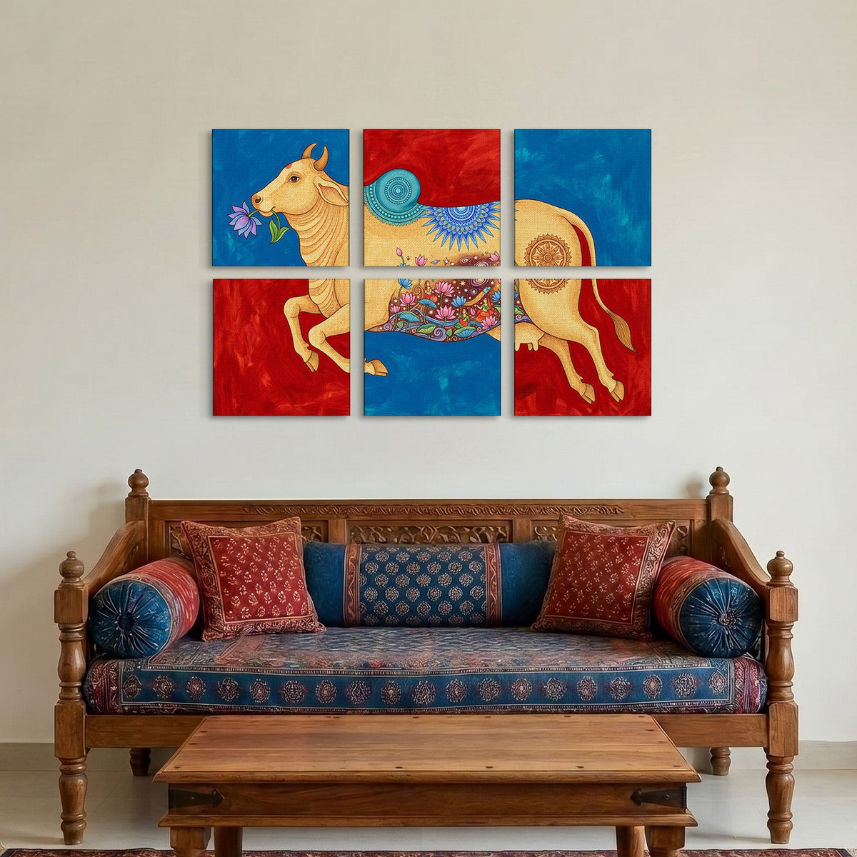 Sacred Cow Lotus Gallery Wall Canvas Artwork Set of 6 – Asha Art Studio