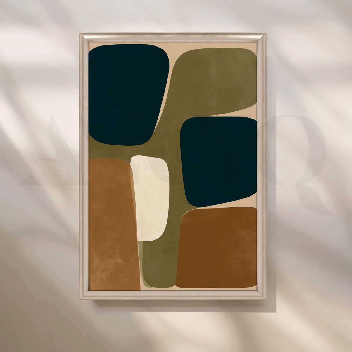 Geometric Olive and Deep Teal Abstract Canvas Artwork – Asha Art Studio – Image 4