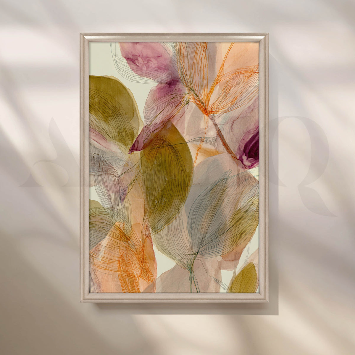 Botanical Abstract Canvas Artwork in Olive, Blush and Orange Tones – Asha Art Studio – Image 4