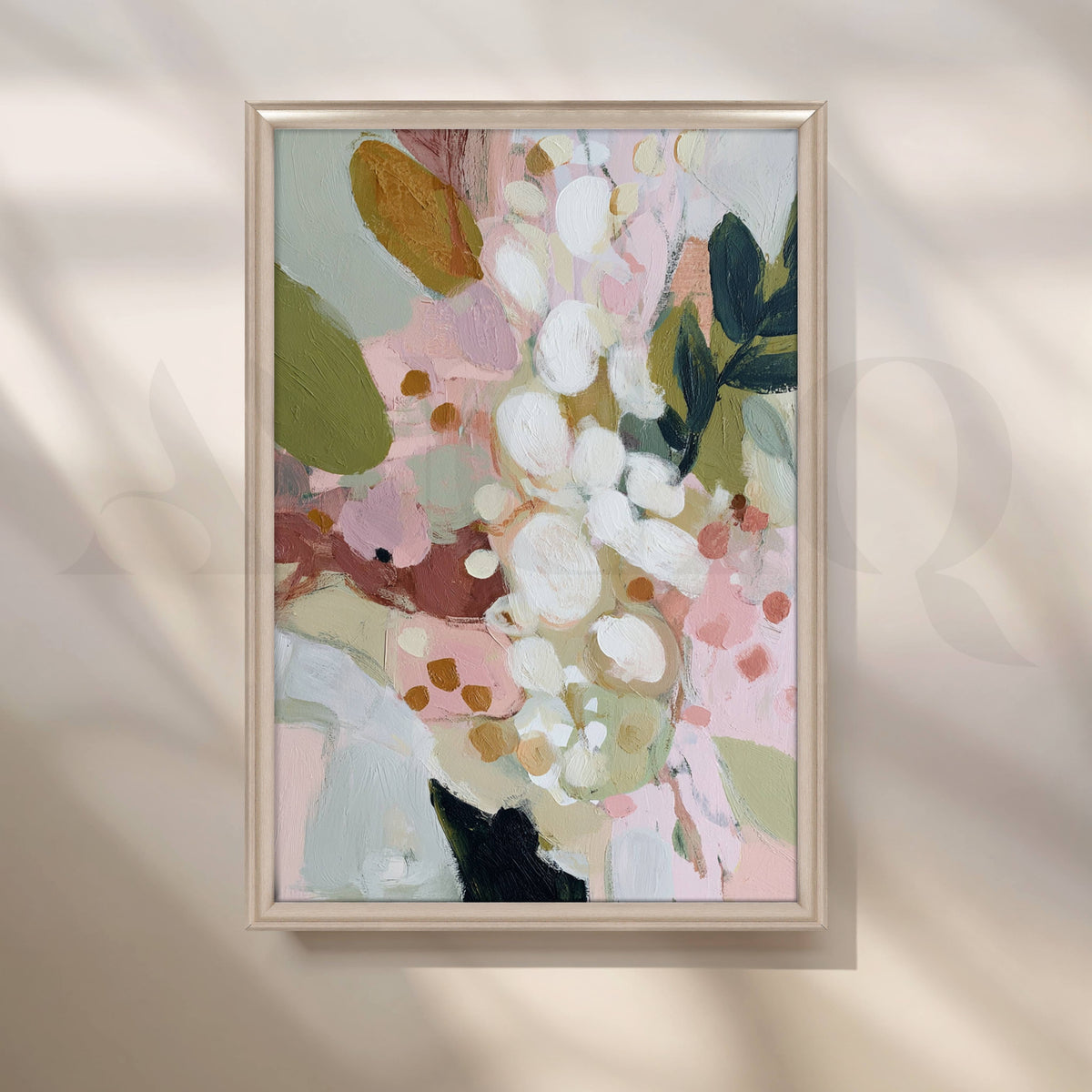 Pastel Floral Abstract Canvas Artwork in Pink, Sage and Cream – Asha Art Studio – Image 4
