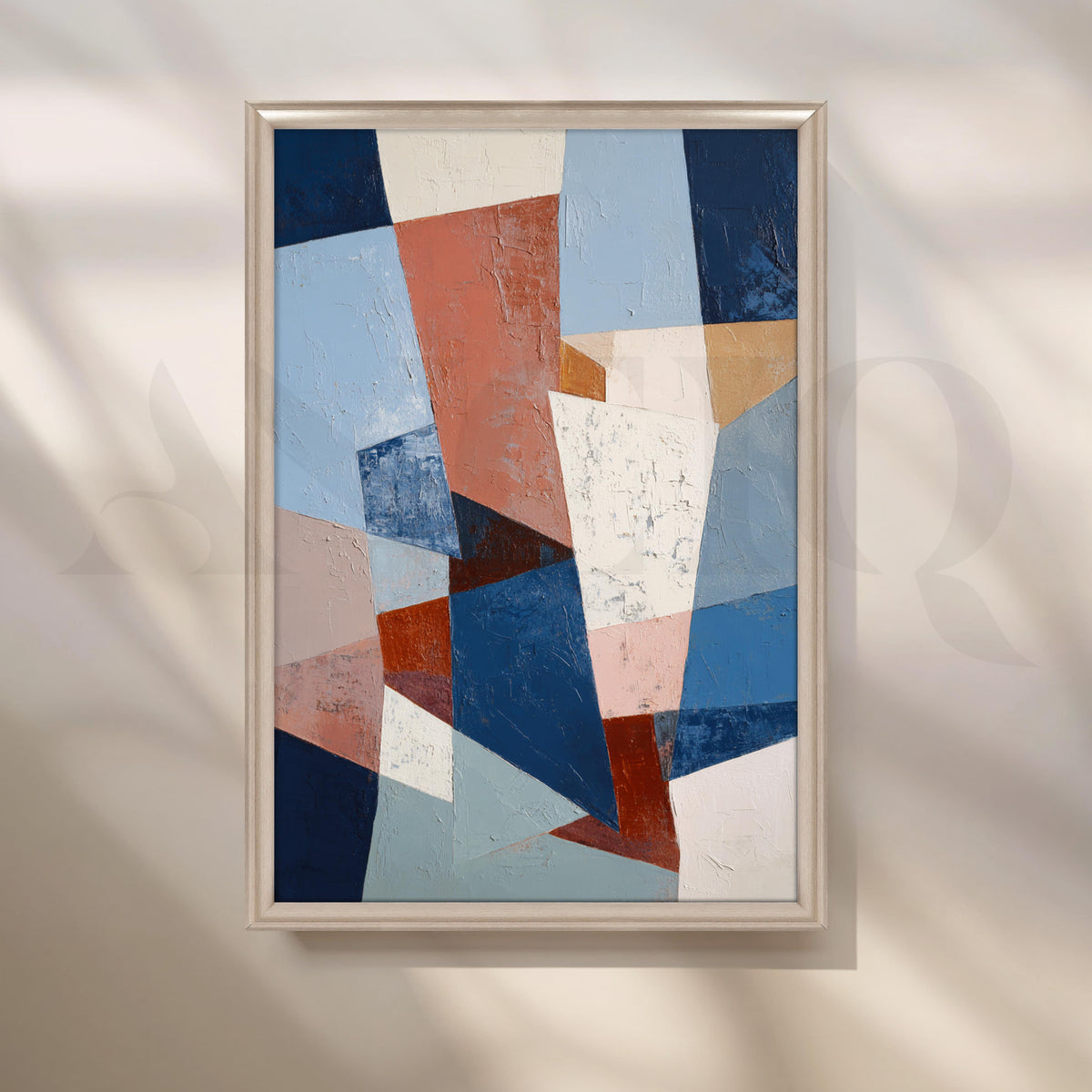 Geometric Blue and Terracotta Abstract Canvas Artwork – Asha Art Studio – Image 4