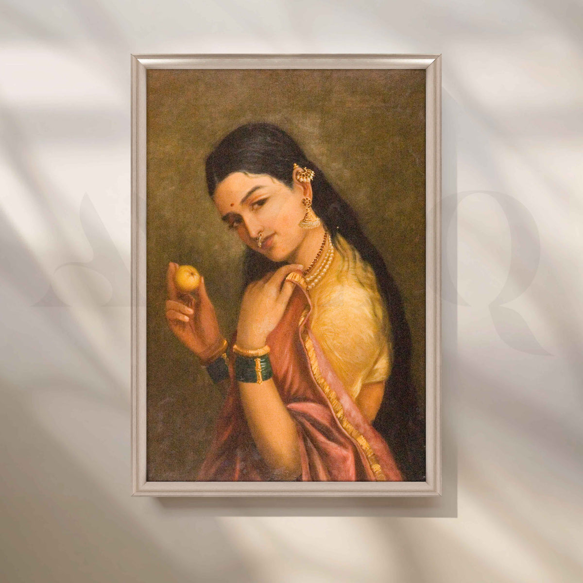 Woman Holding a Fruit by Raja Ravi Varma Canvas Artwork – Asha Art Studio – Image 4
