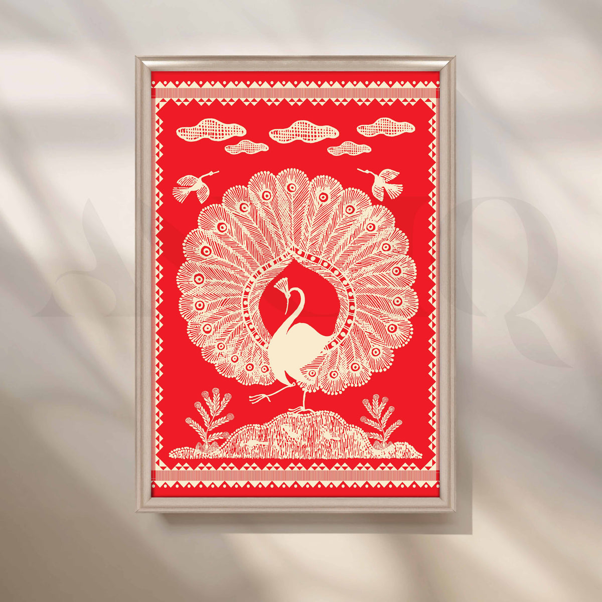 Warli Peacock Canvas Artwork – Asha Art Studio – Image 4