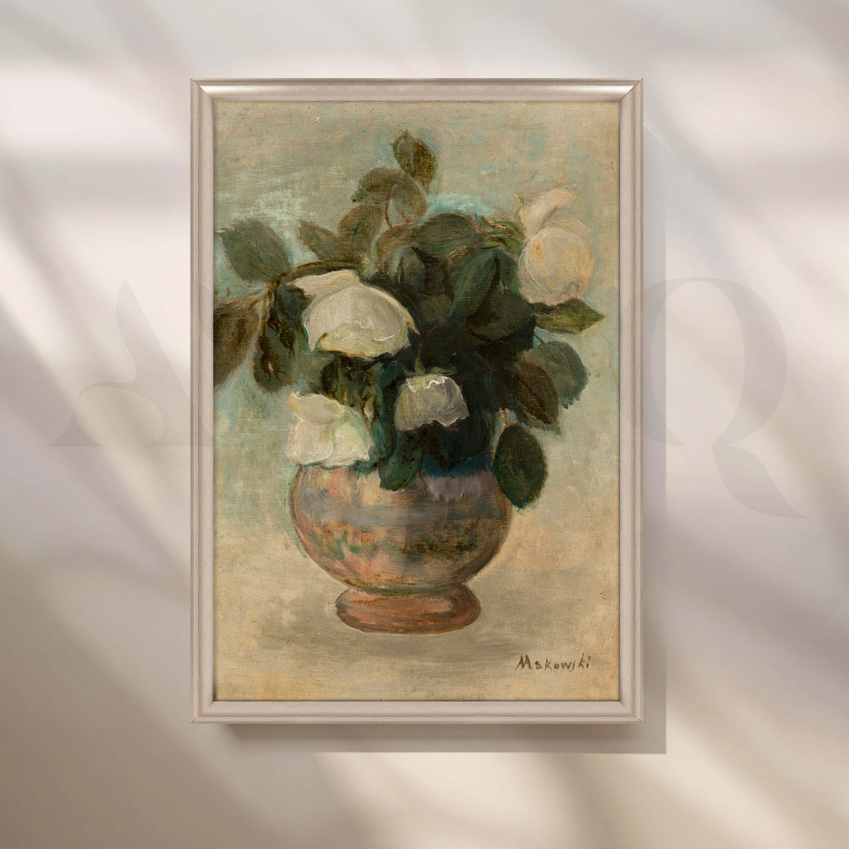Vintage White Floral Vase Canvas Artwork – Asha Art Studio – Image 4