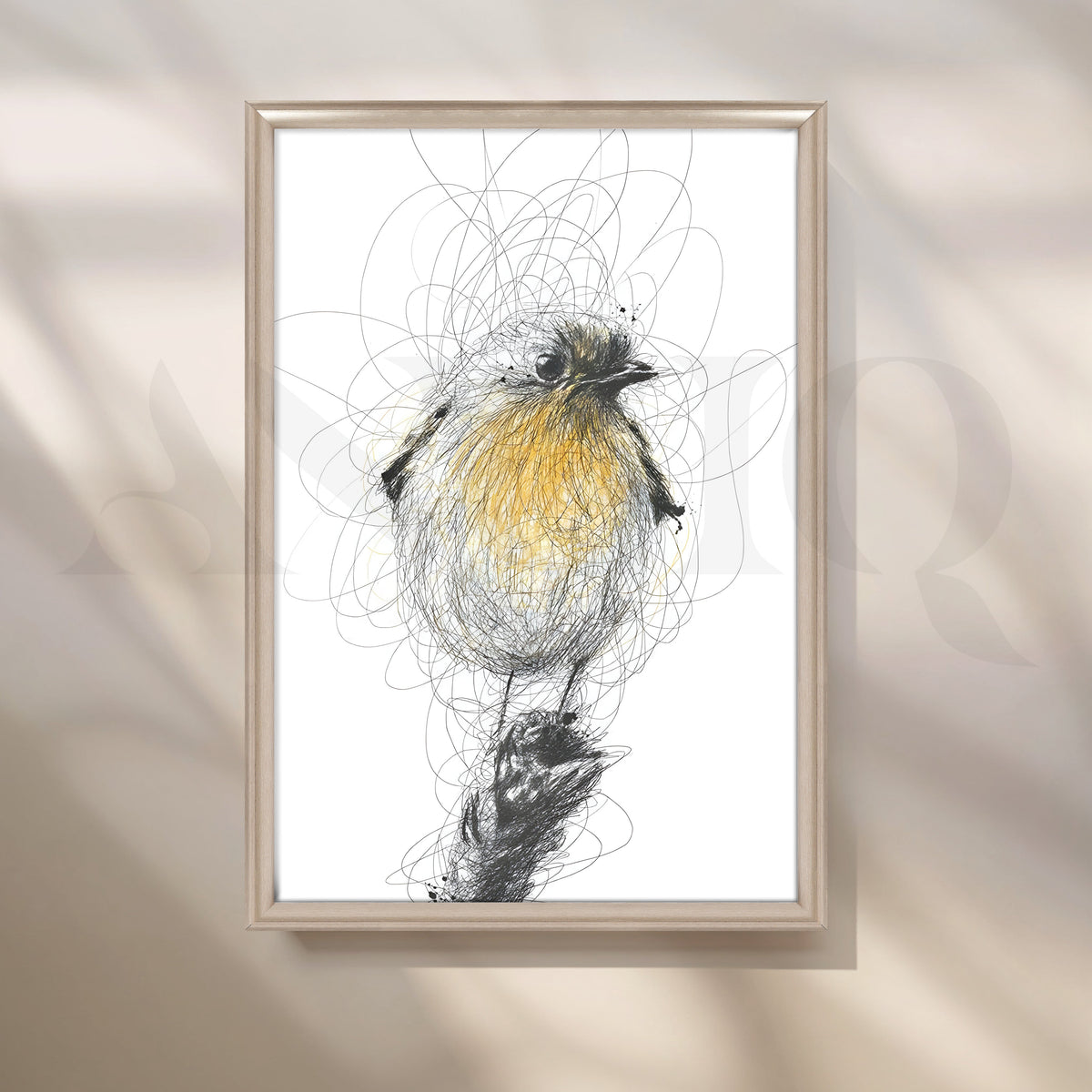 Yellow Songbird Sketch Canvas Artwork – Asha Art Studio – Image 4