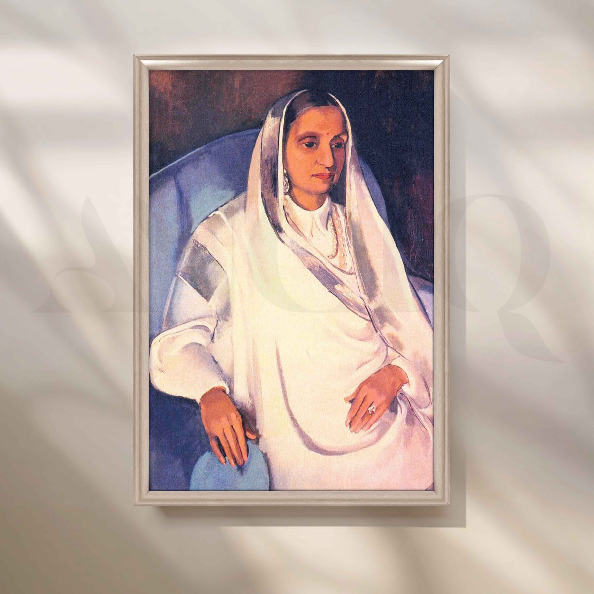 Amrita Sher-Gil in White Sari Canvas Artwork – Asha Art Studio – Image 4