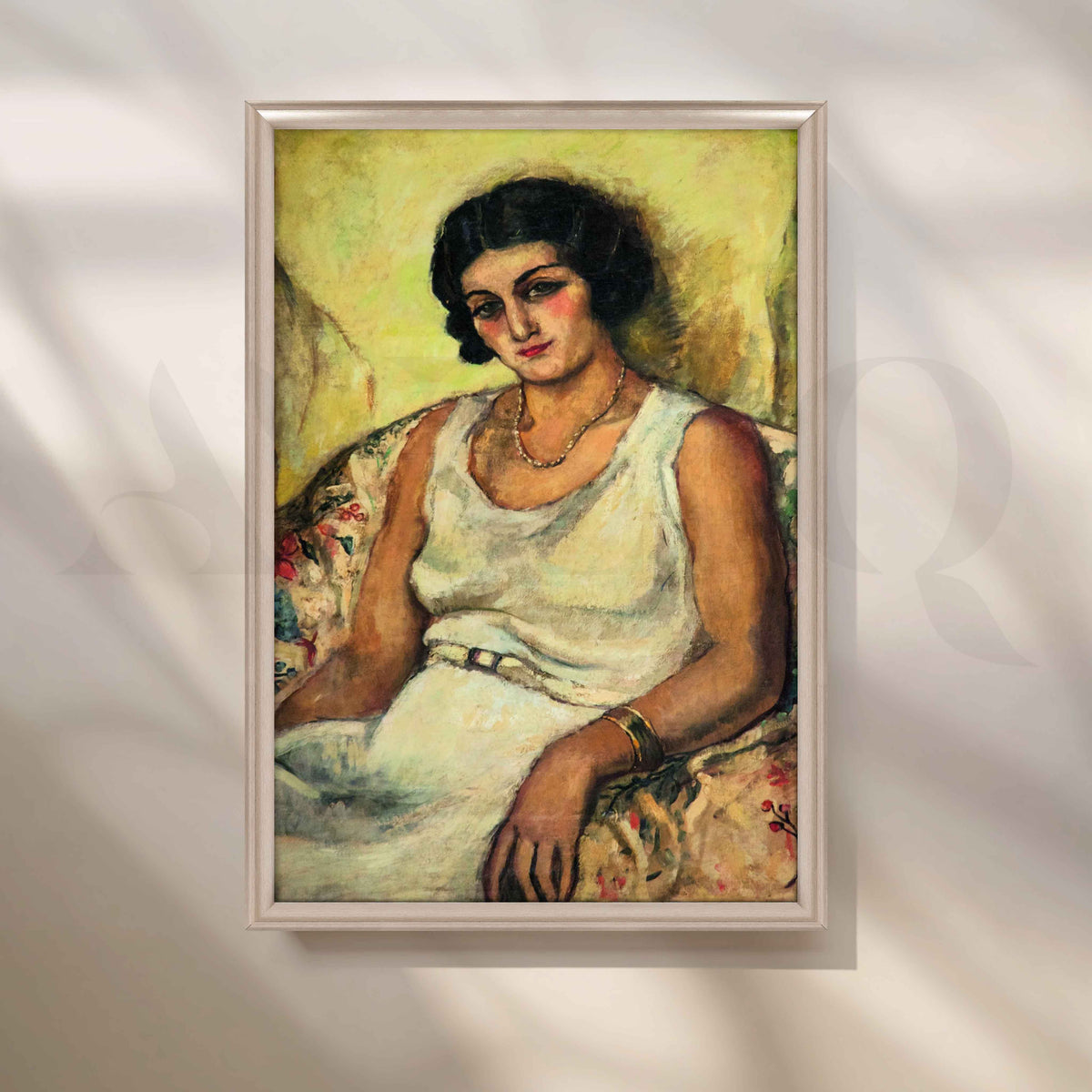 Seated Woman in White Dress by Amrita Sher-Gil Canvas Artwork – Asha Art Studio – Image 4