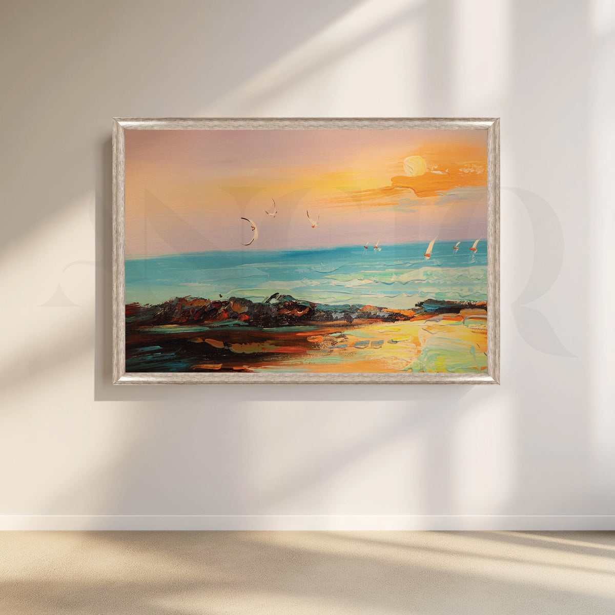 Graceful Birds Soaring Over the Beach Canvas Artwork – Asha Art Studio – Image 4