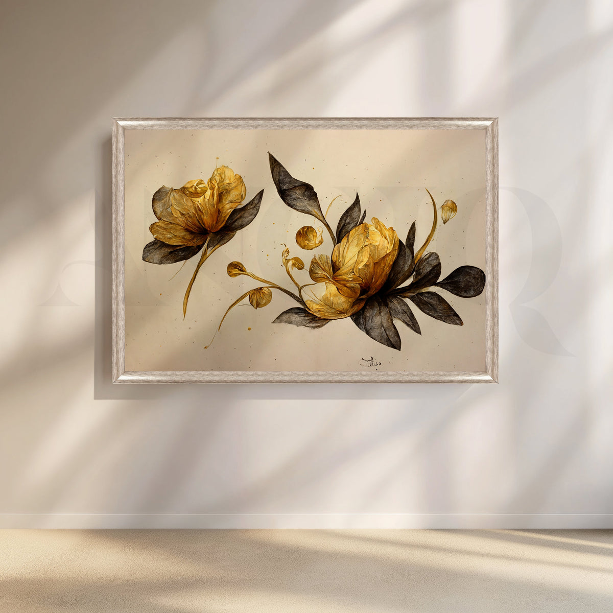 Elegant Golden Floral Canvas Artwork – Asha Art Studio – Image 4