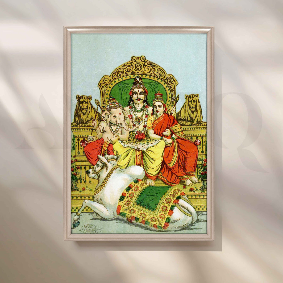 Shiva, Parvati and Ganesha Enthroned on Mount Kailas by Raja Ravi Varma Canvas Artwork – Asha Art Studio – Image 4