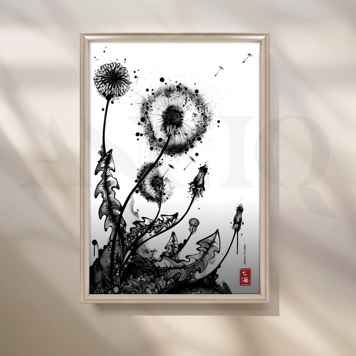 Monochrome Dandelion Ink Botanical Artwork – Asha Art Studio – Image 4
