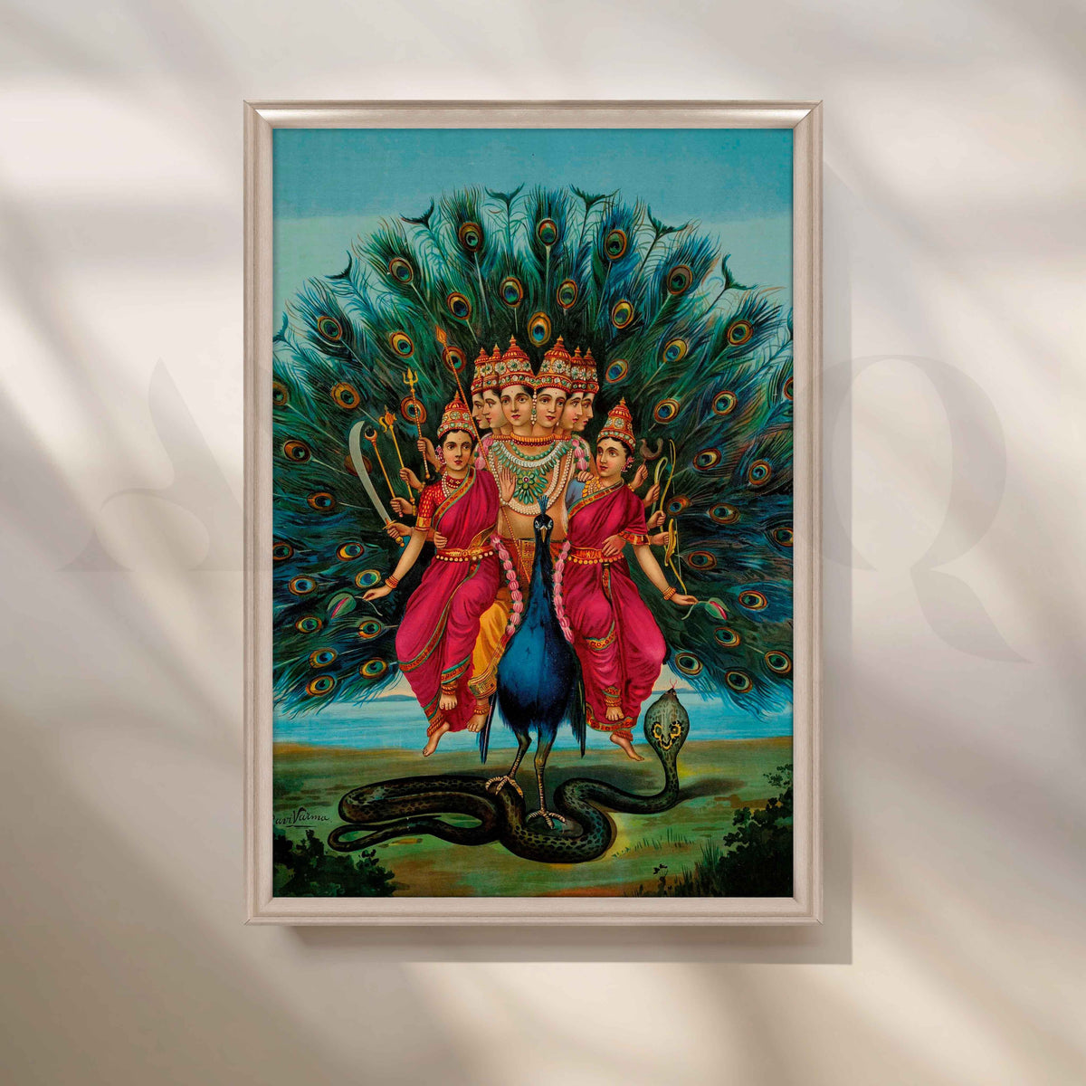 Sri Shanmukha Subramania Swami by Raja Ravi Varma Canvas Artwork – Asha Art Studio – Image 4